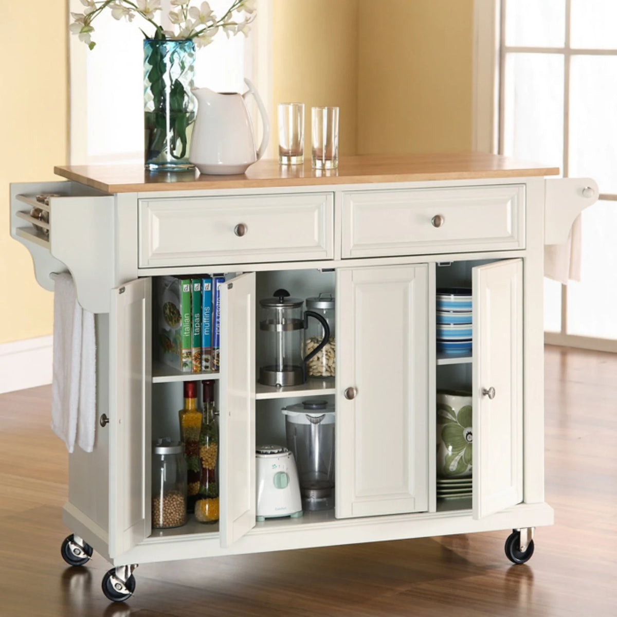 Black Natural Wood Top Kitchen Cart M4508