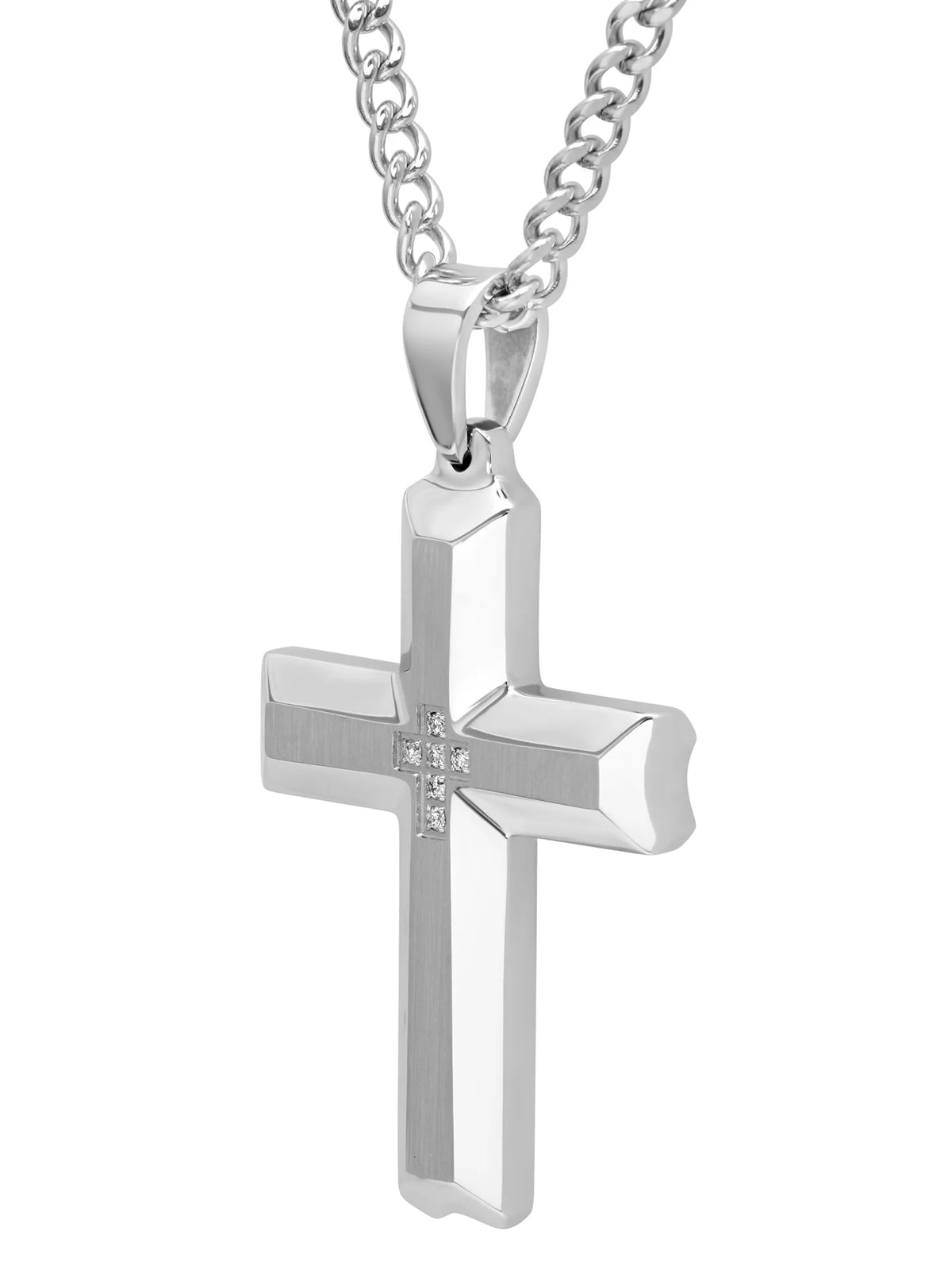 Men's Stainless Steel Diamond Accent Cross Pendant Necklace X779
