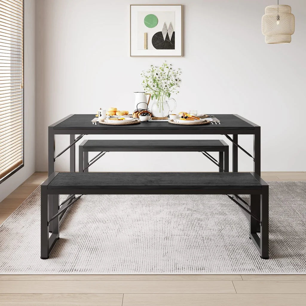 Gray Dining Table Set for 4 with 2 Benches T934168