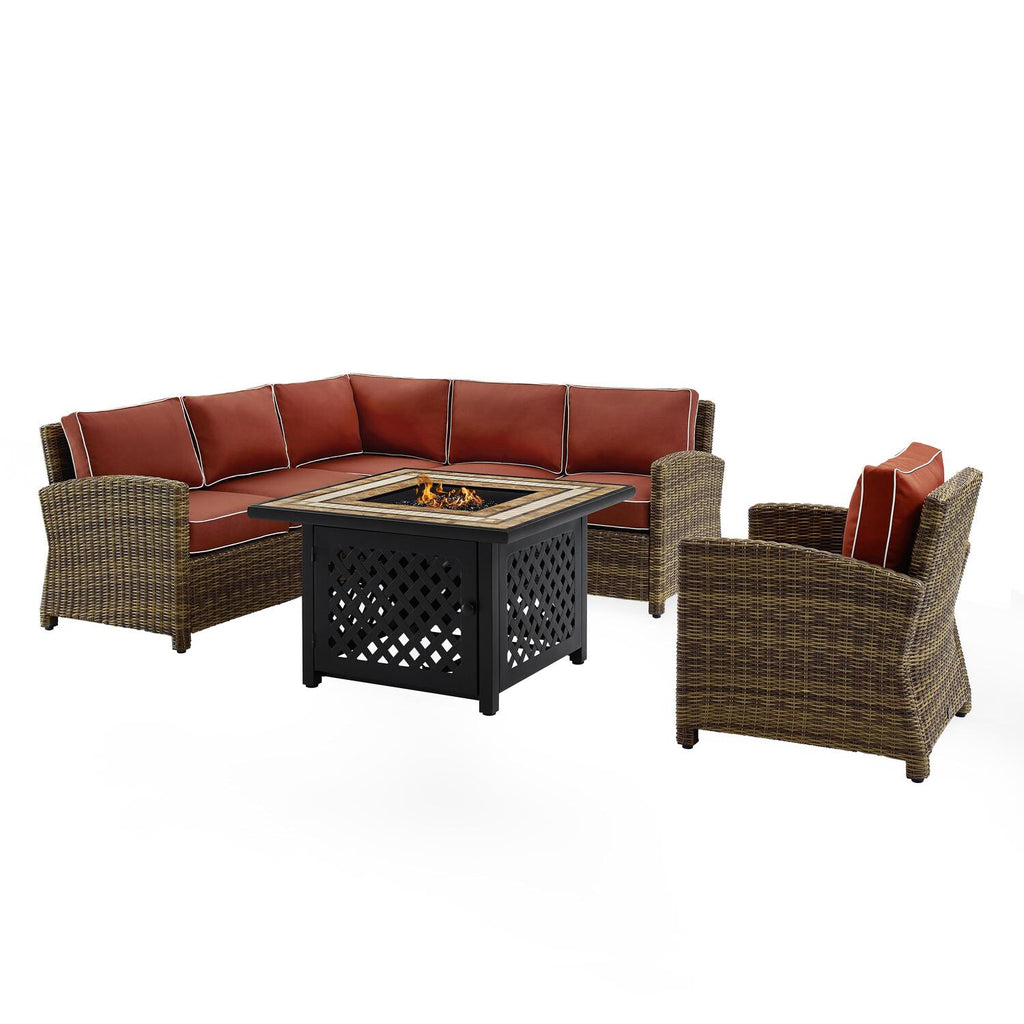 5Pc Outdoor Wicker Sectional Set Sangria Weathered Brown L418
