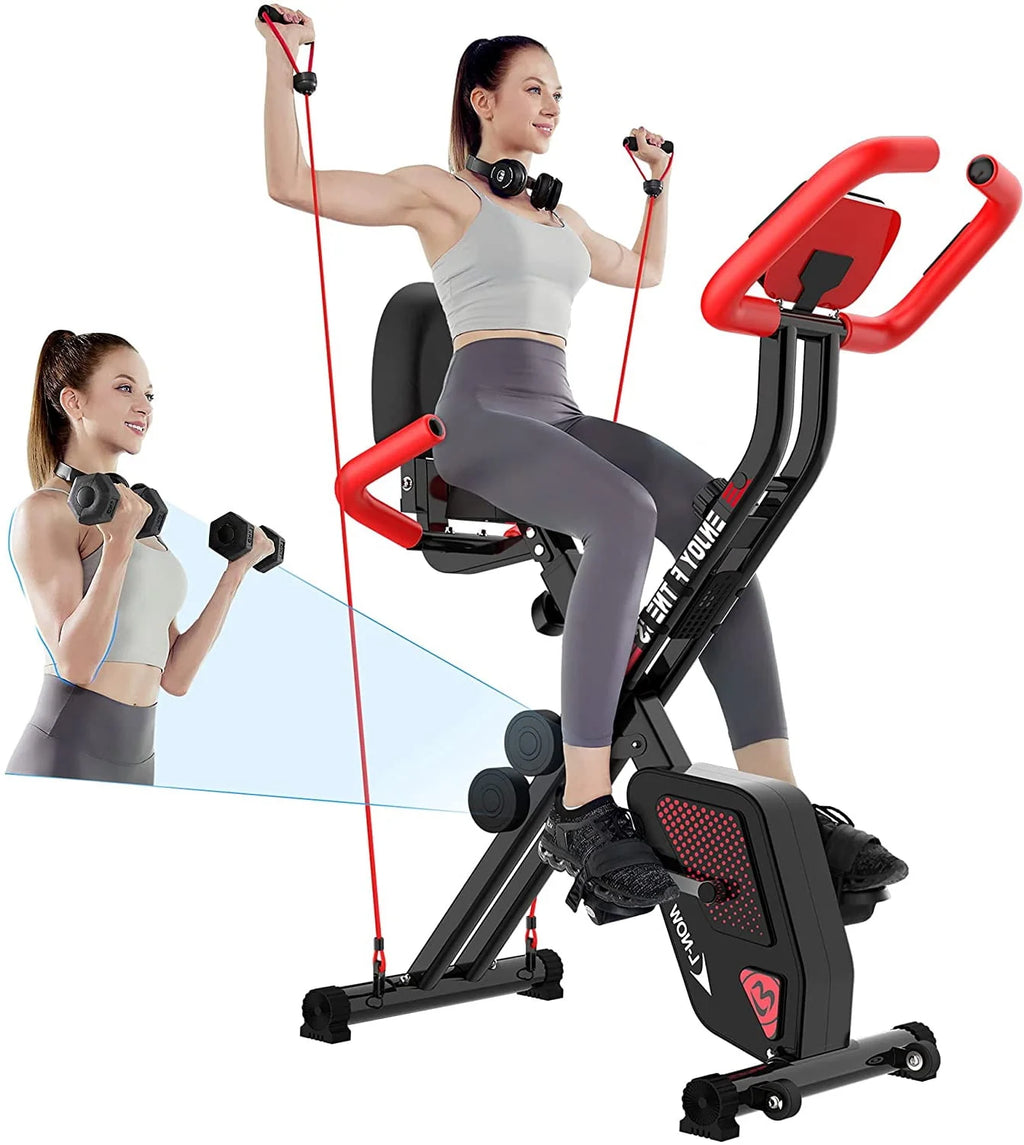 Foldable Magnetic Exercise Bike with Arm Resistance Bands U8748