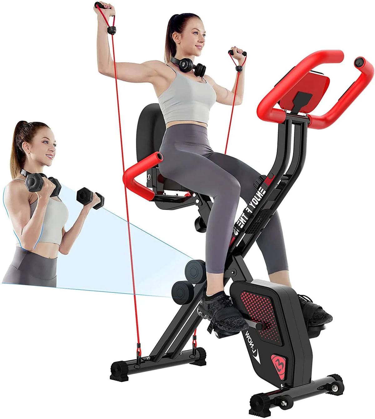 Foldable Magnetic Exercise Bike with Arm Resistance Bands U8748