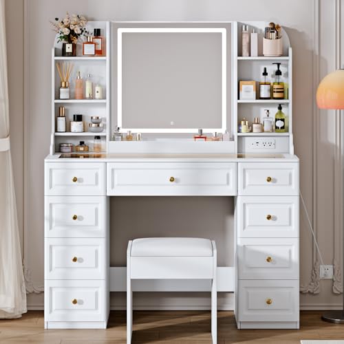42" Black Makeup Vanity Desk with Mirror and Chair I2798