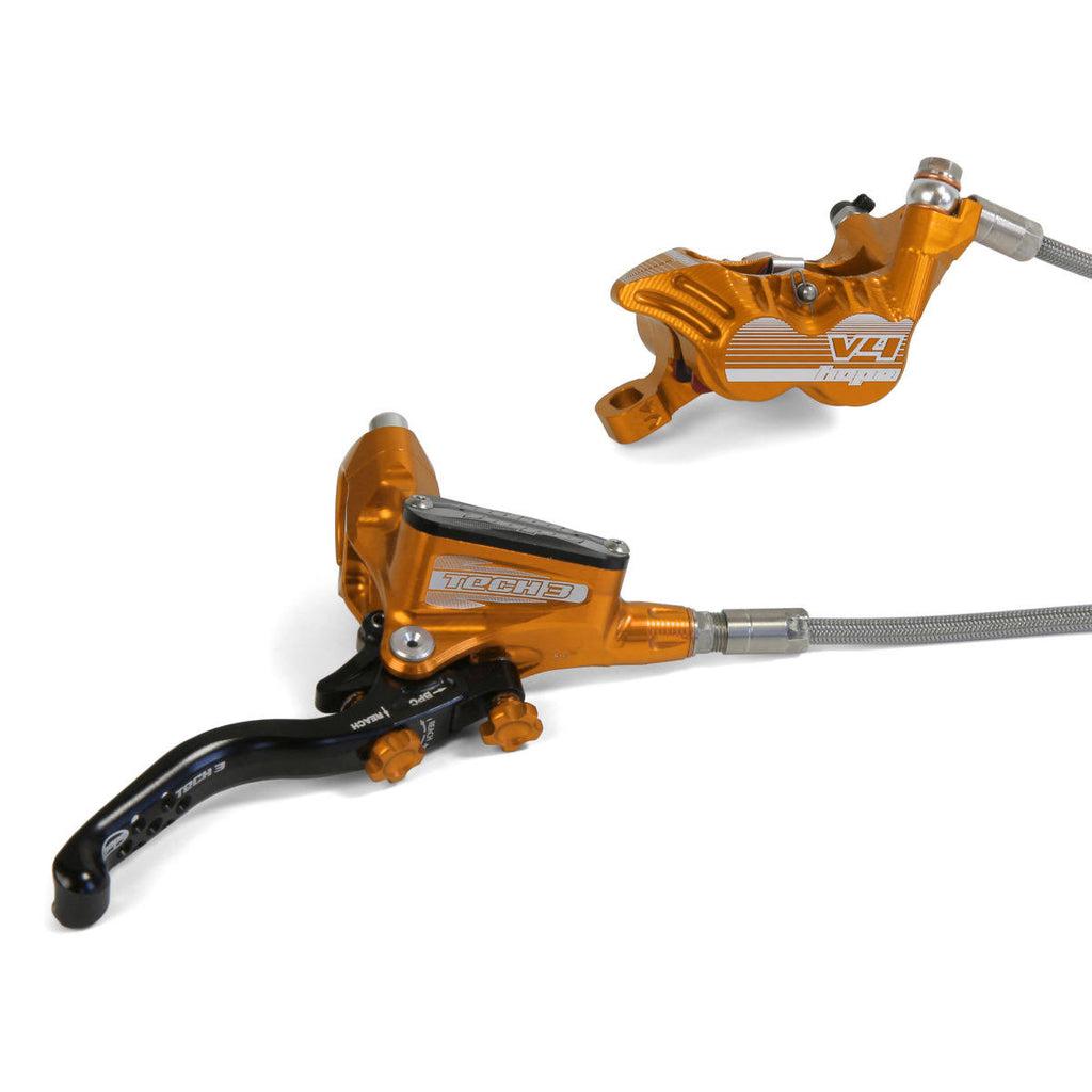 Hope Disc Brakes - Tech 3 V4 - No Rotor - Braided - Orange - Front Q599