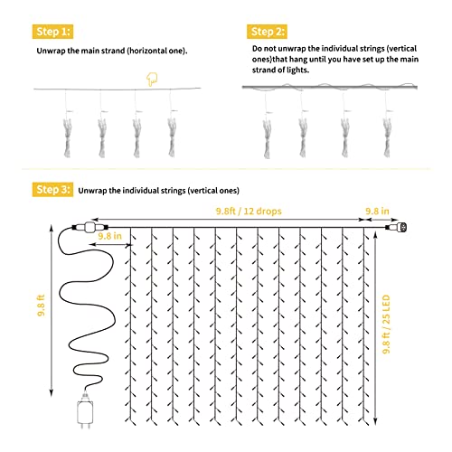 300 LED Curtain String Lights with Remote F9401