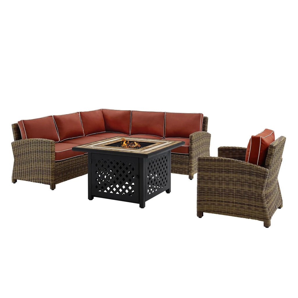 5Pc Outdoor Wicker Sectional Set Sangria Weathered Brown L418