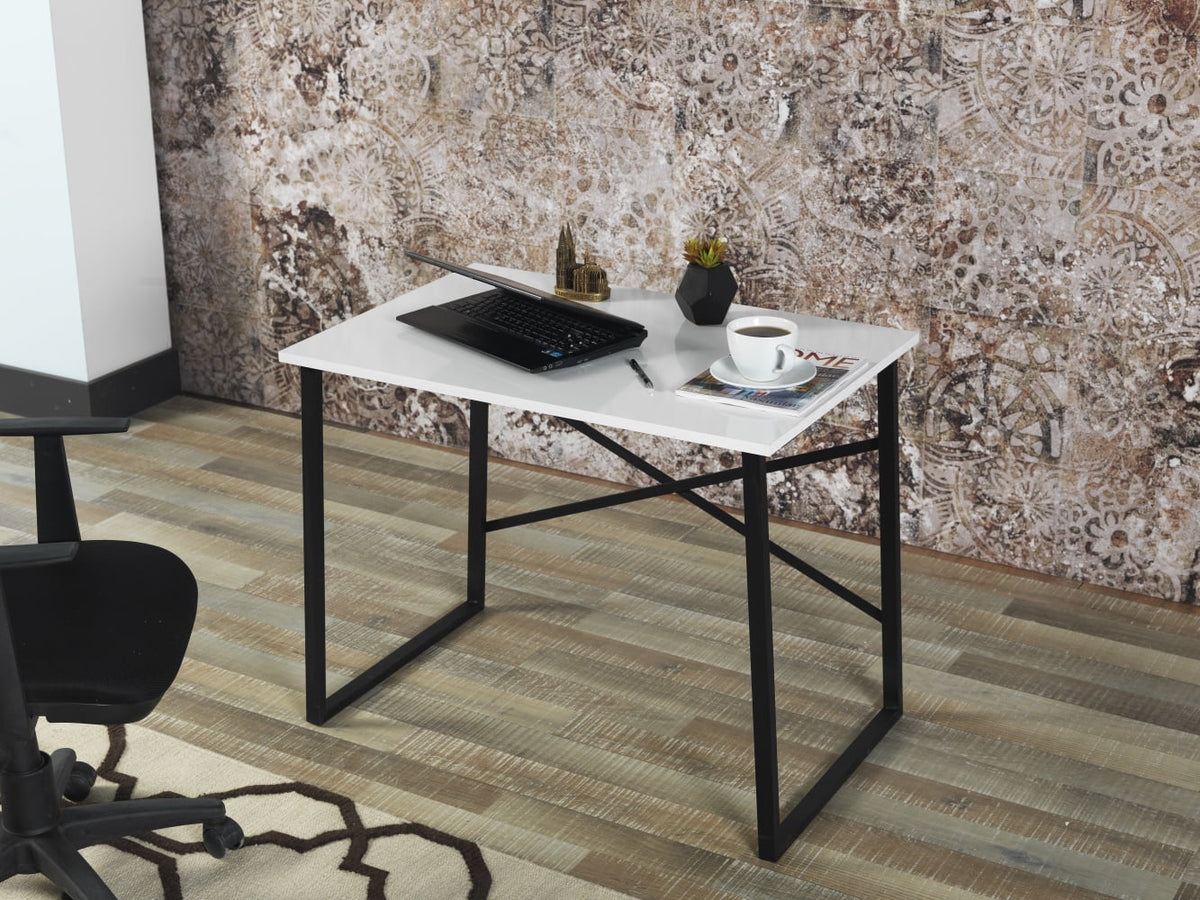 Black Metal Frame Wooden Top Writing and Computer Desk C932