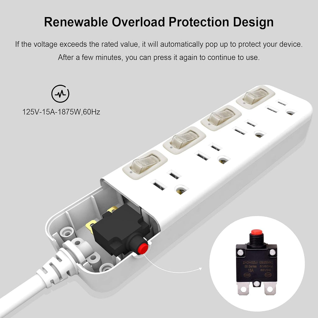 White 12 Pack Power Strip Surge Protector Extension Cord Q51094