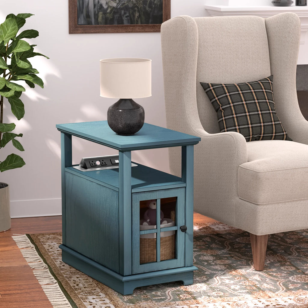 Teal End Table with Storage and Charging Station R644