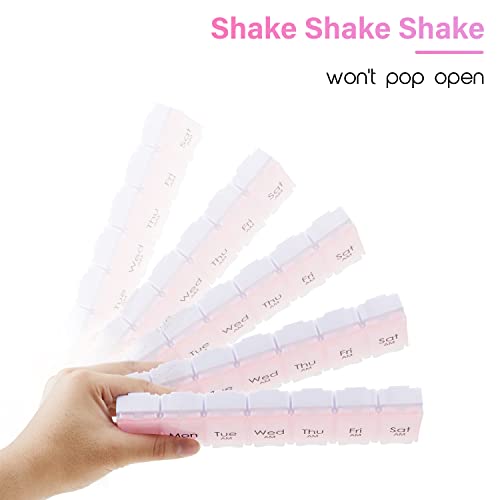 Large 7 Day Pill Organizer 2 Times a Day, AM PM Pill Box, 14 Dividers Vitamin Holder with Push Button M126