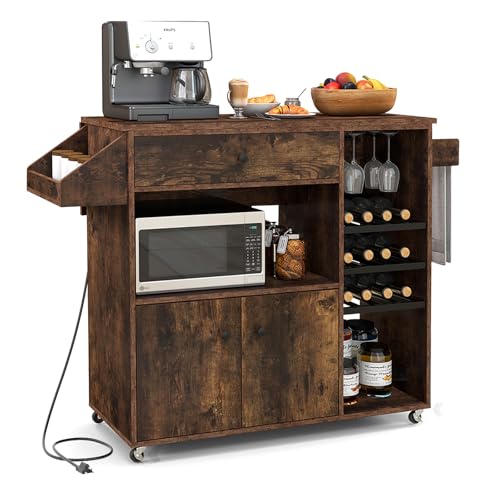 Black Rolling Kitchen Island with Drop Leaf and Storage Cabinet S992058