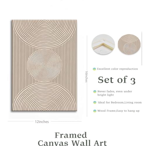 Set of 3 Framed Neutral Abstract Canvas Wall Art 16"x24" K275
