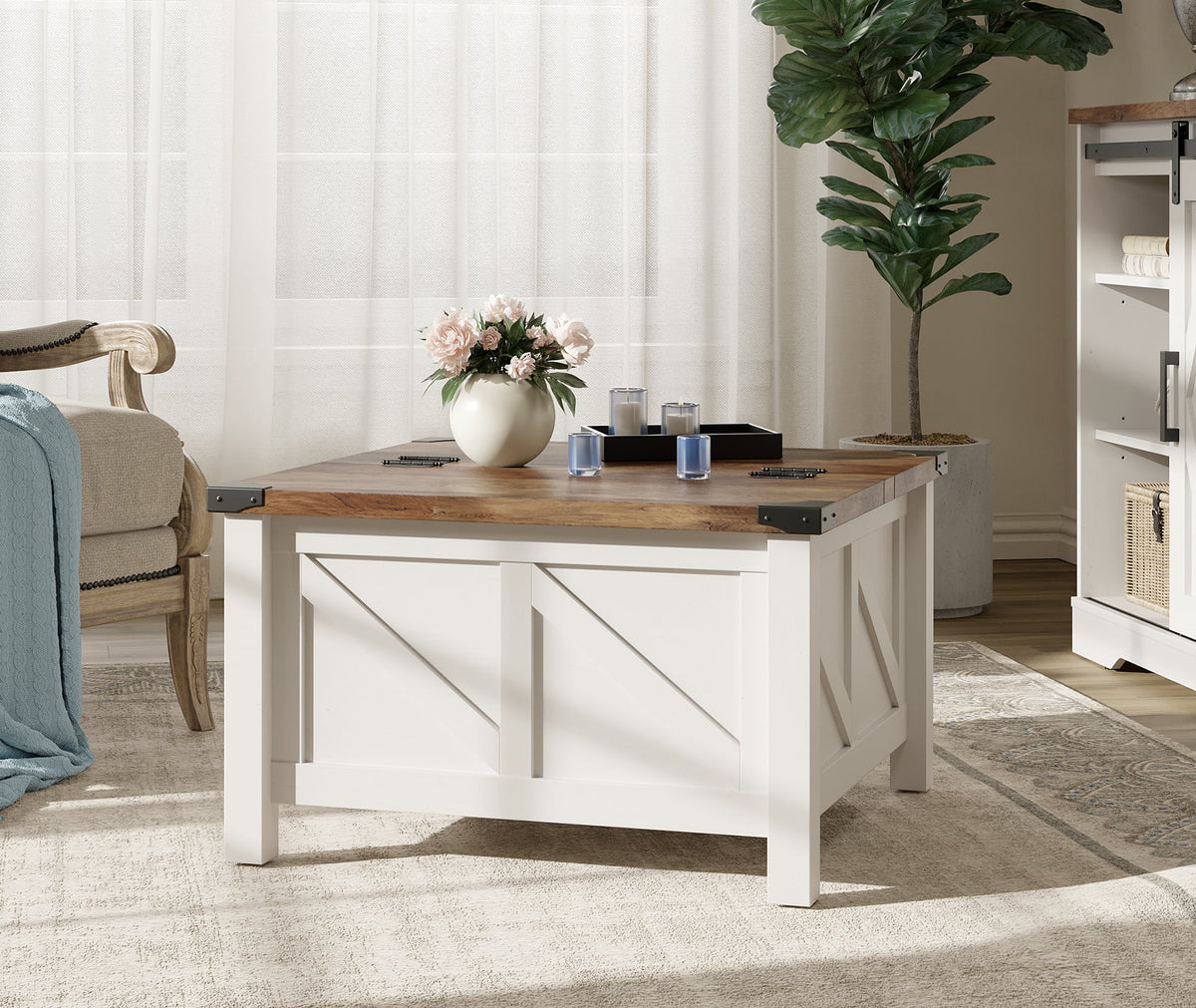 White Square Lift-Top Coffee Table with Hidden Storage T919