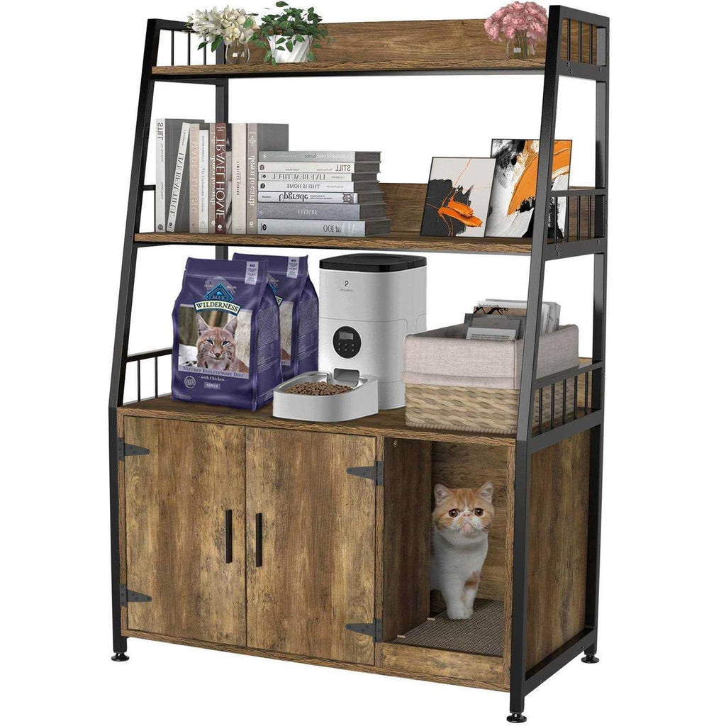 Large Hidden Cat Litter Box Enclosure Furniture with Shelf Wood P490340