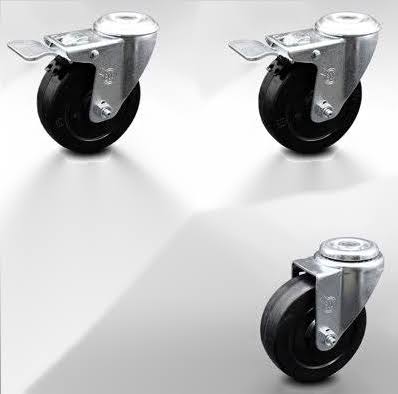 4 inch Soft Rubber Swivel Bolt Hole Caster Set with 2 Total Lock Brake D74035