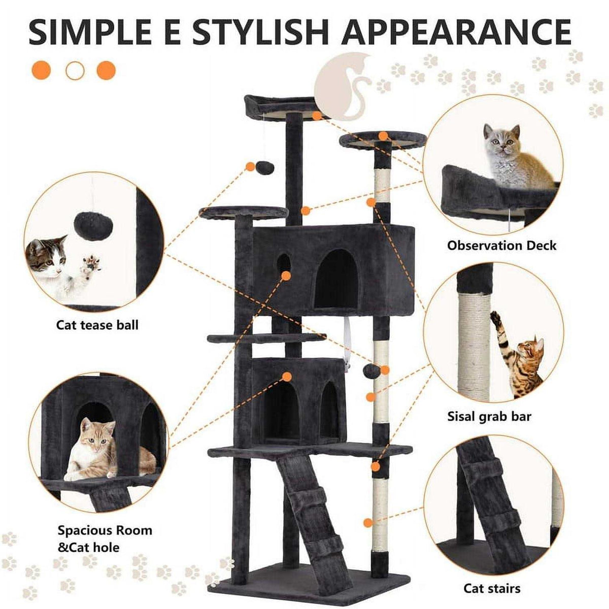 70-in Cat Tree Tower with Scratching Post O10229