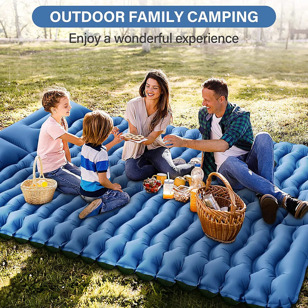 Double Camping Sleeping Pad 4 Extra-Thick 2 Person with Pillow Inflatable Mat O364770