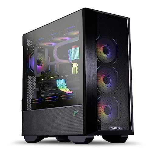 Black E-ATX PC Case with Tempered Glass Doors, Mesh Panels, 4x140mm PWM Fans C7889