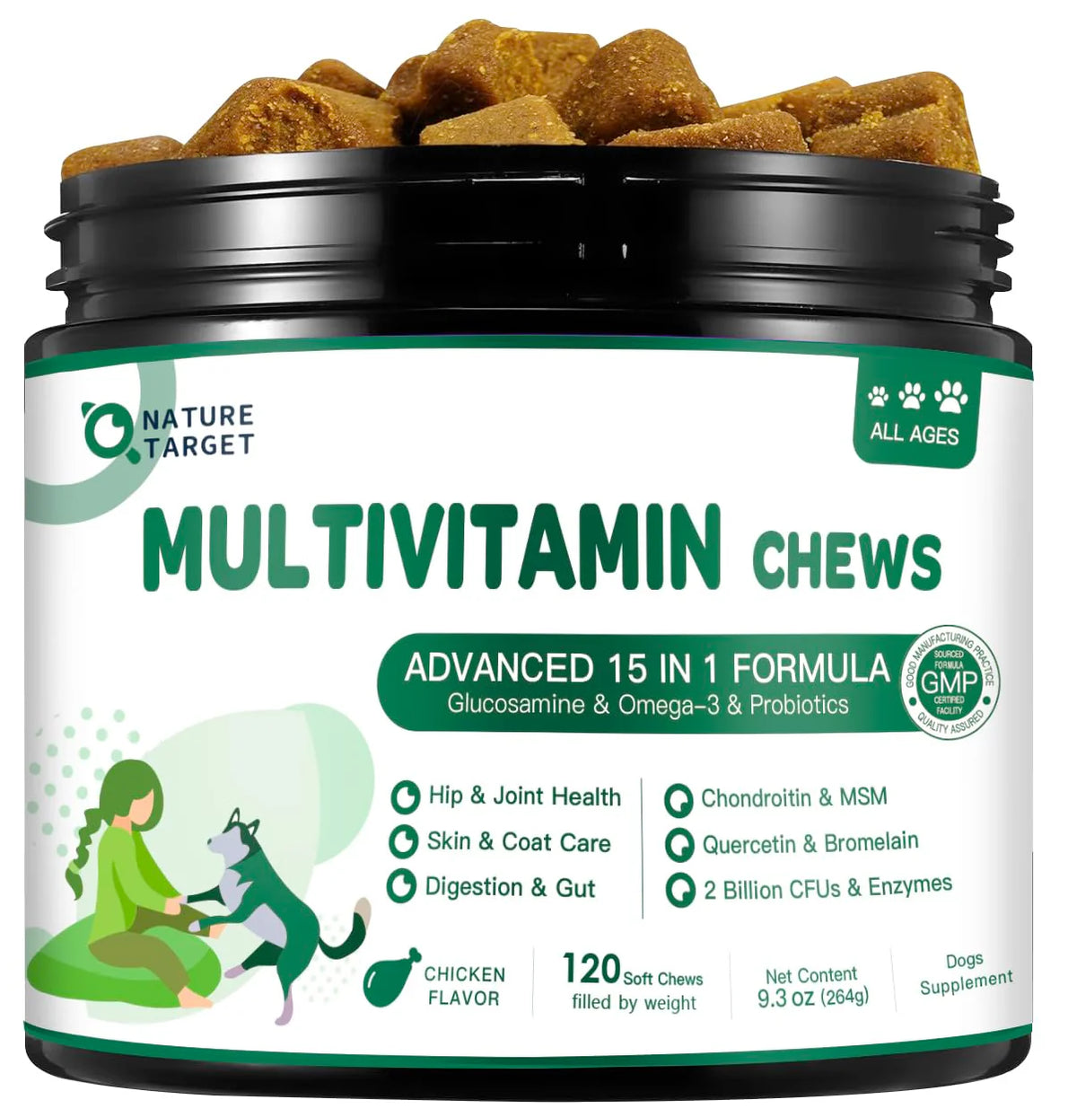 Dog Multivitamin with MSM & Glucosamine, Omegas 3 & 6, Probiotics 120 Soft Chews T370947
