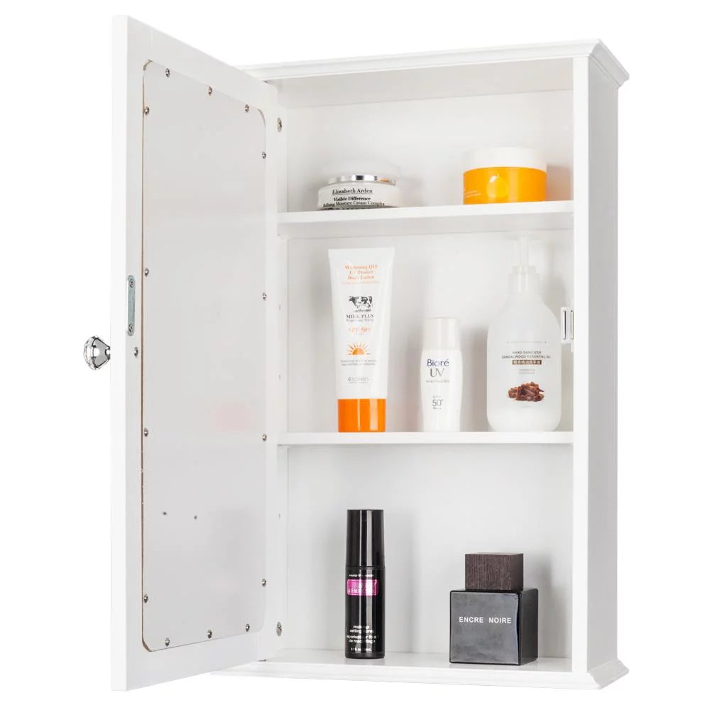 Wall Mount Mirrored Medicine Cabinet with Single Door and Adjustable Shelves White H971611