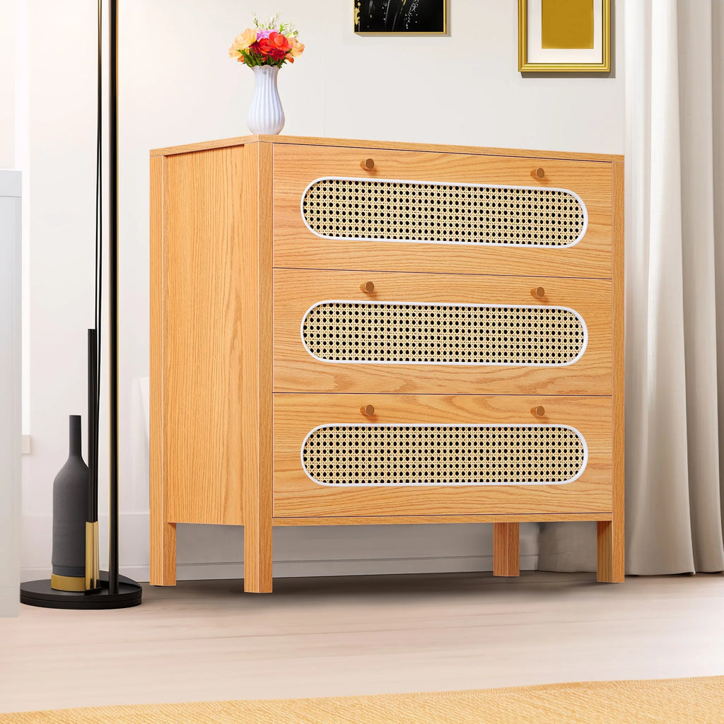 3 Drawer Rattan Wood Dresser F98546