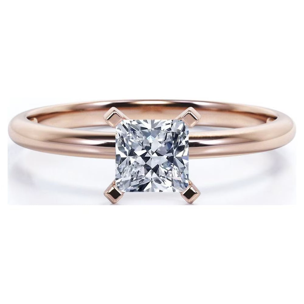 18K Rose Gold Plating Over Silver Princess Cut Moissanite Solitaire Ring U746