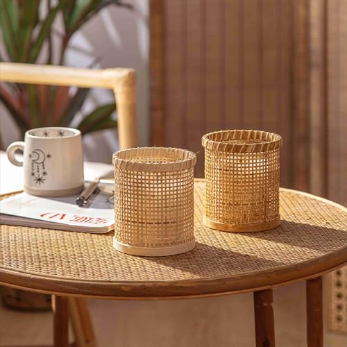 Rattan Woven Hurricane Glass Candle Holders J230