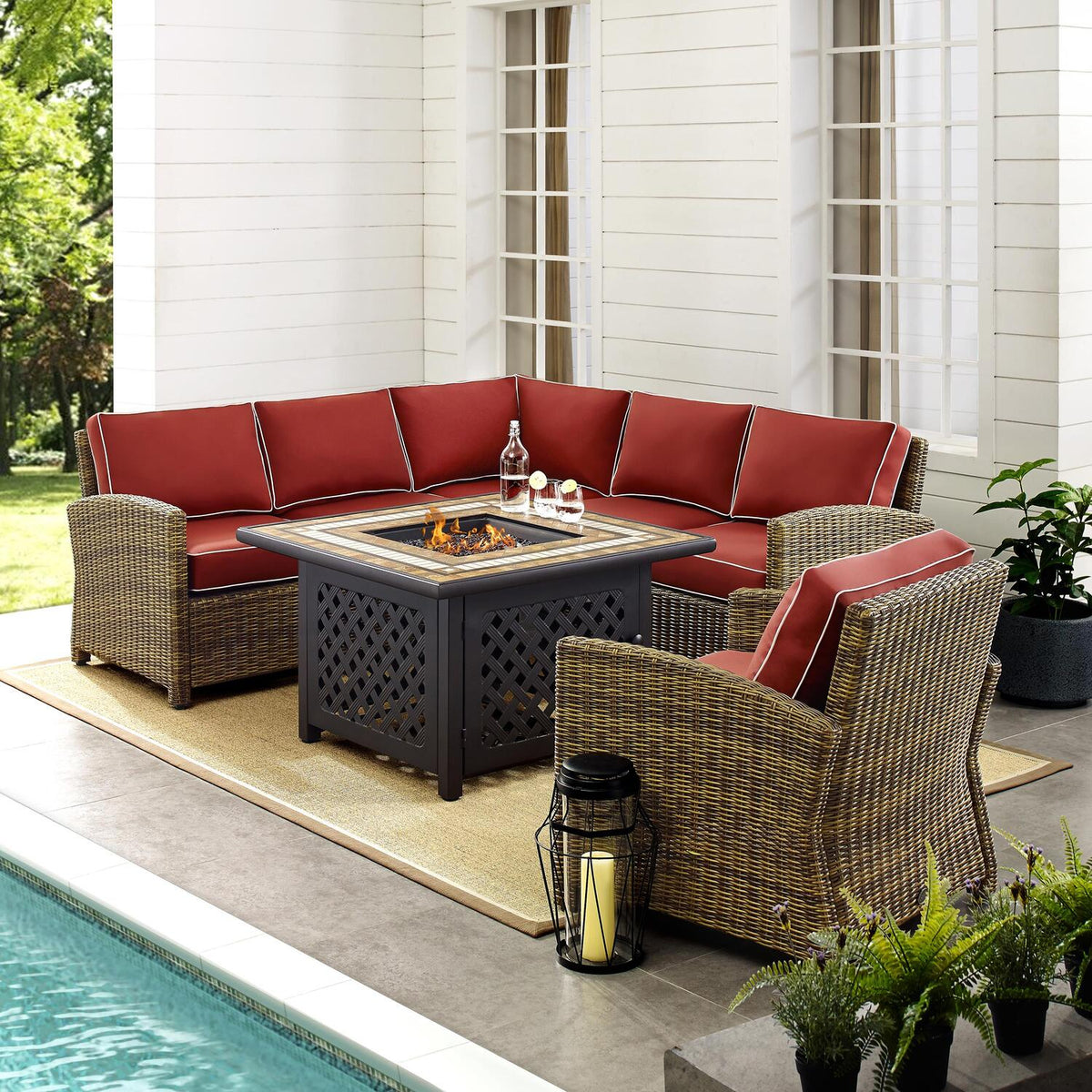 5Pc Outdoor Wicker Sectional Set Sangria Weathered Brown L418