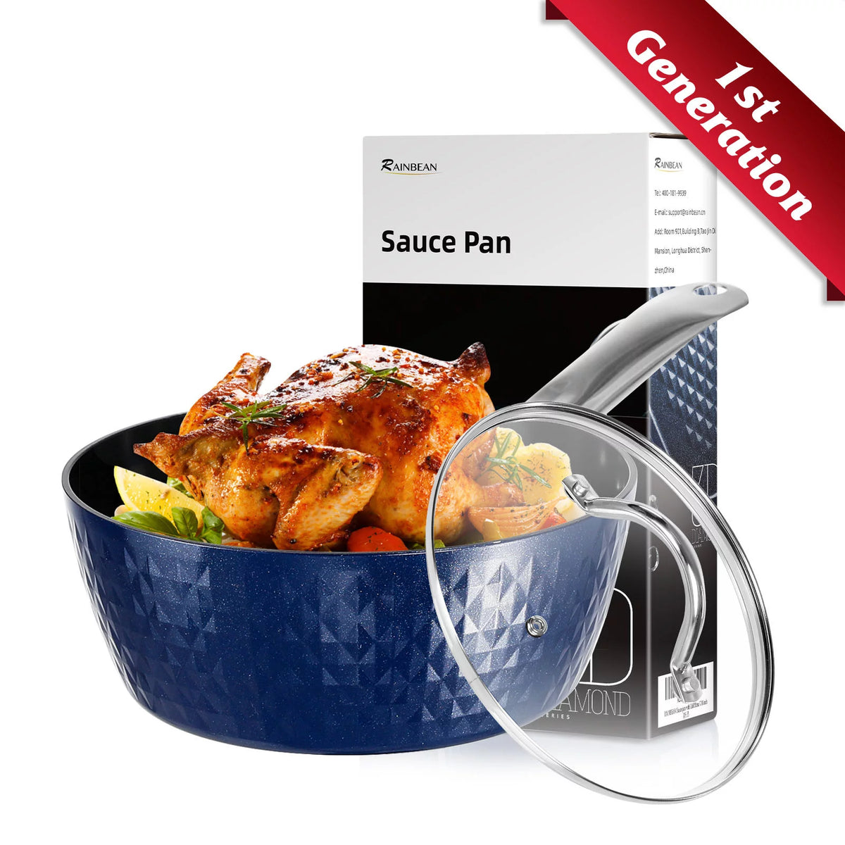 Induction Saucepan with Lid 20cm 1.8L Non Stick Aluminum Ceramic Coating I3388