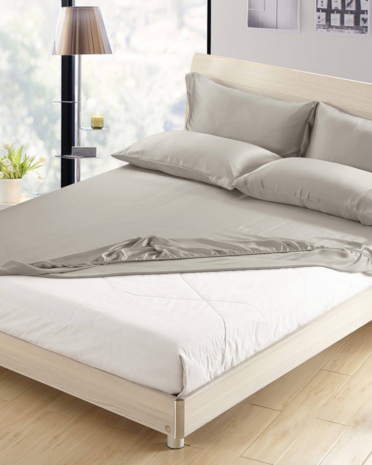 Fitted Sheet Seamless 19 Momme Silvergray 152 x 203 + 40cm O846