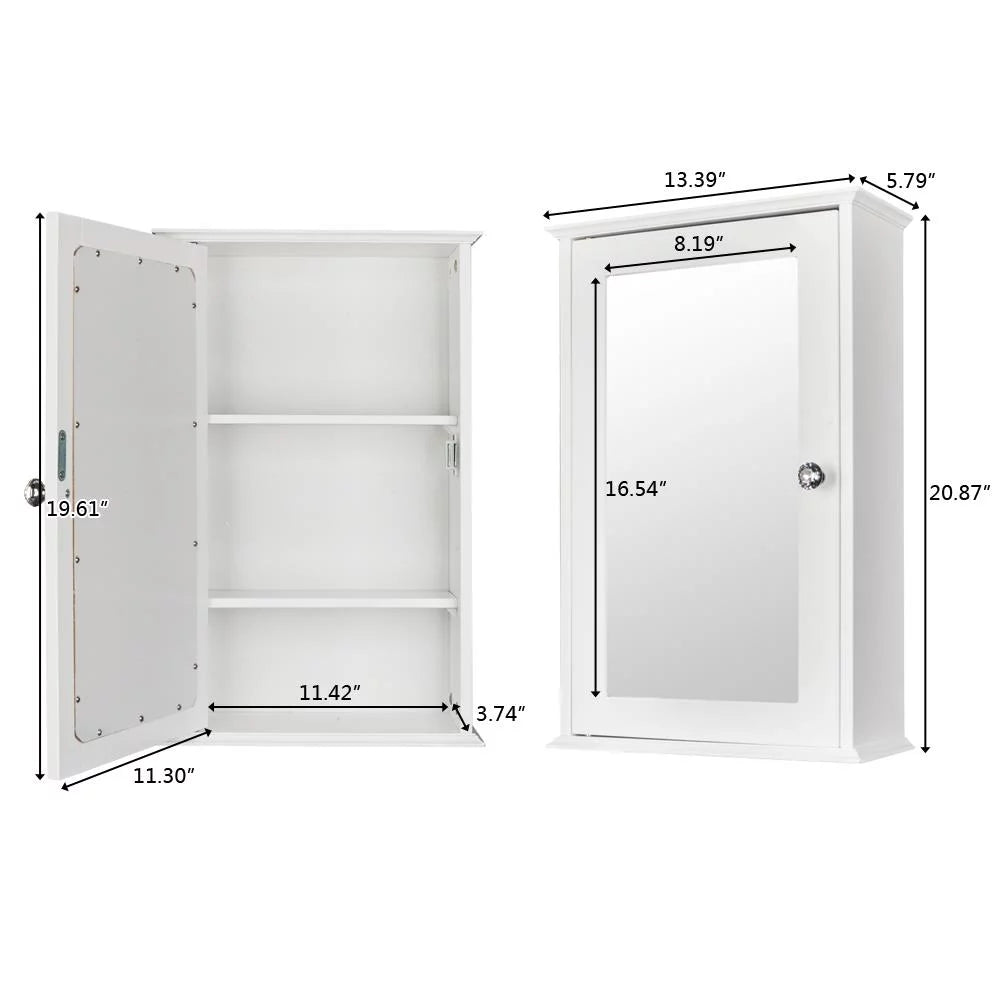 Wall Mount Mirrored Medicine Cabinet with Single Door and Adjustable Shelves White H971611