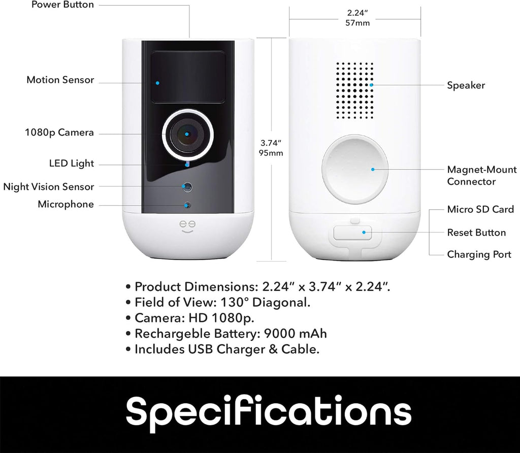 Wireless Indoor/Outdoor WiFi Security Camera, Rechargeable Battery-Powered 1080P Night Vision Waterproof (1 Pack) O43119