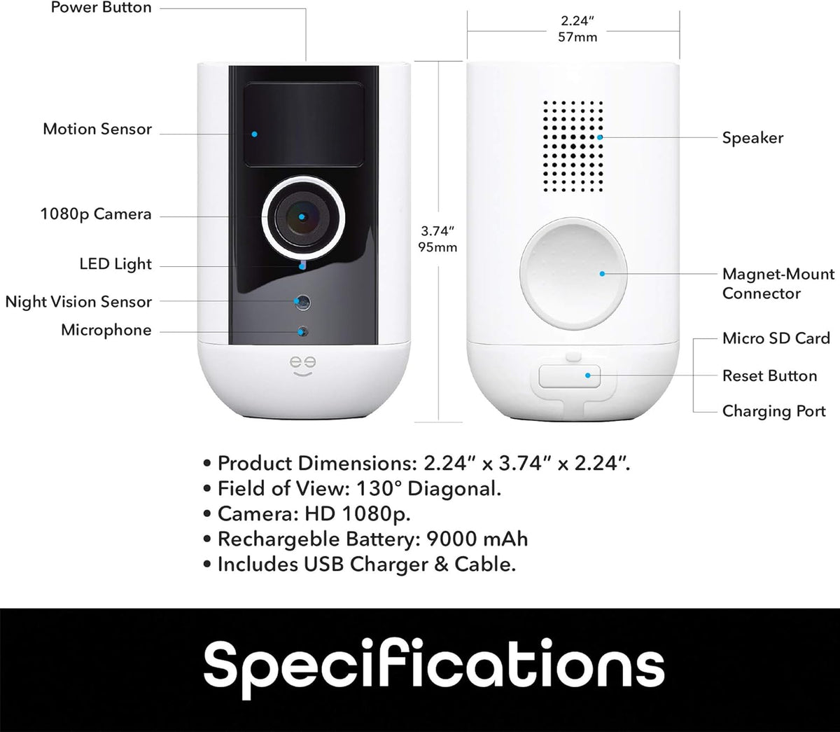 Wireless Indoor/Outdoor WiFi Security Camera, Rechargeable Battery-Powered 1080P Night Vision Waterproof (1 Pack) O43119