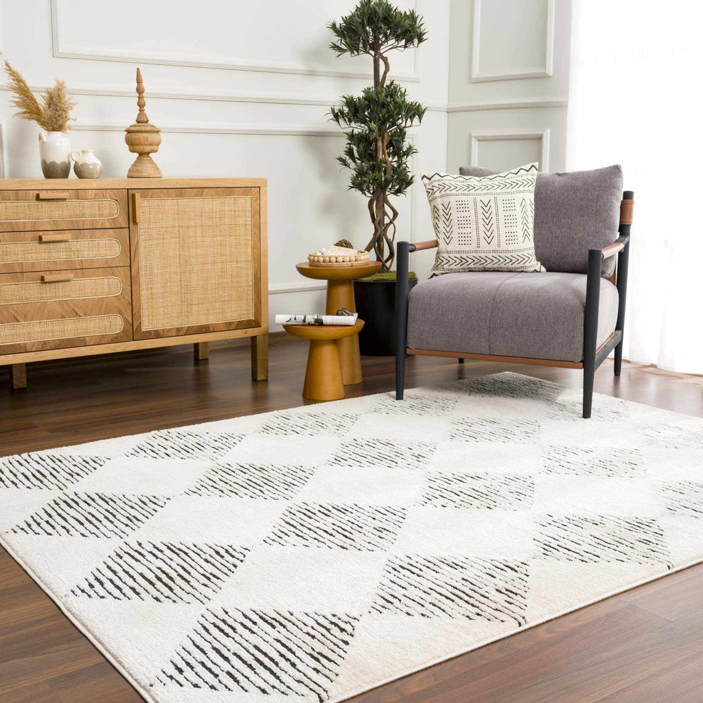 Cream Black White Area Rug U7121