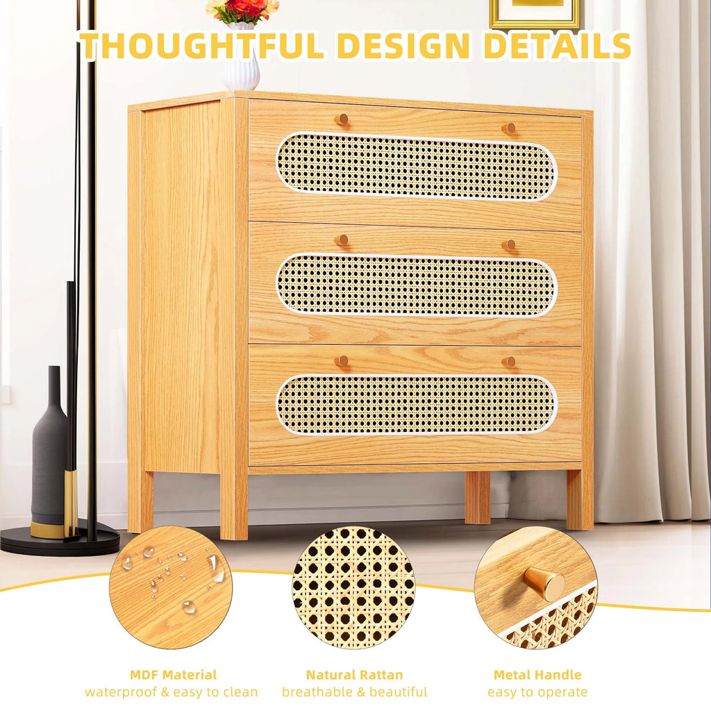 3 Drawer Rattan Wood Dresser F98546