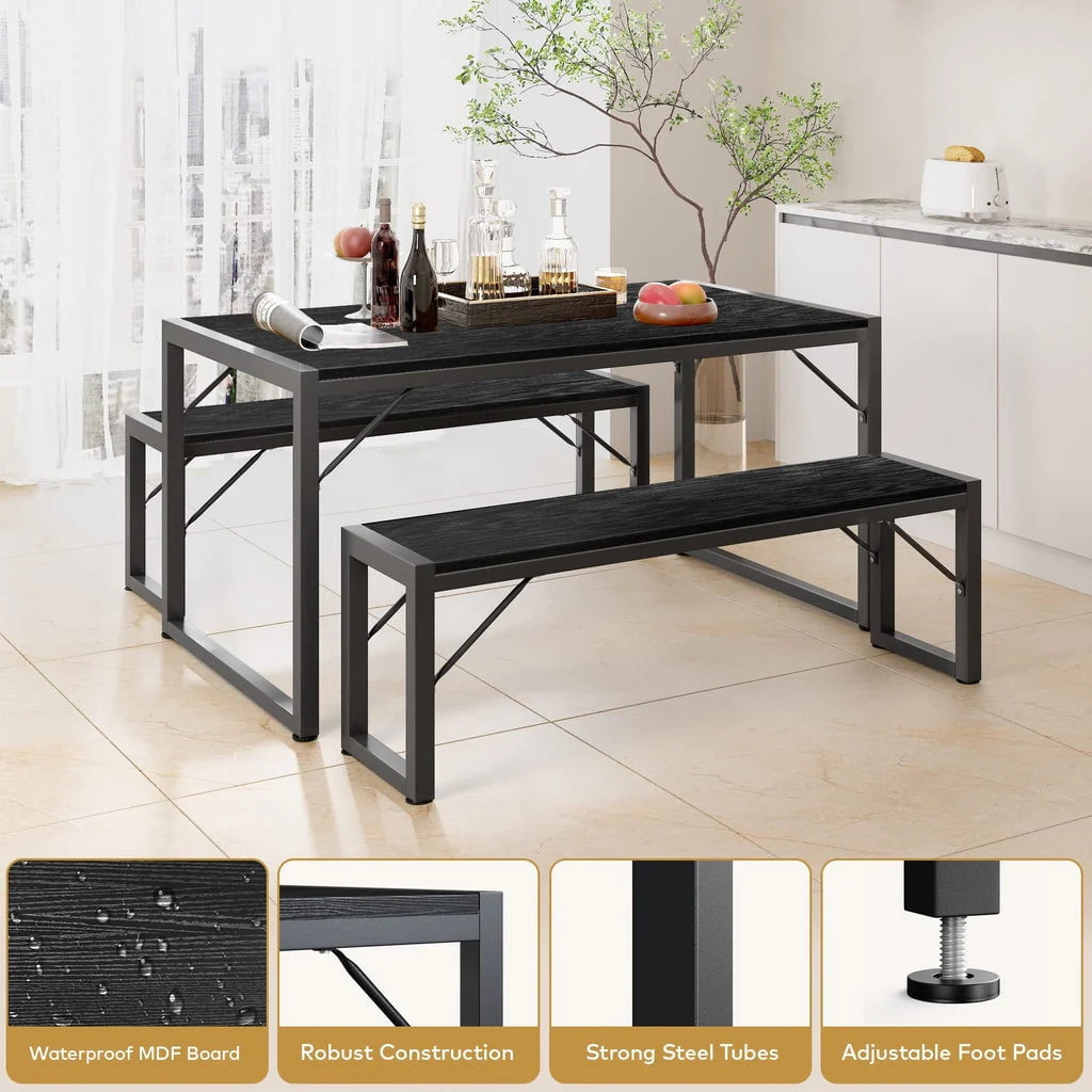 Gray Dining Table Set for 4 with 2 Benches T934168