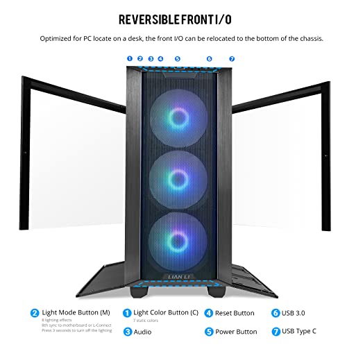 Black E-ATX PC Case with Tempered Glass Doors, Mesh Panels, 4x140mm PWM Fans C7889
