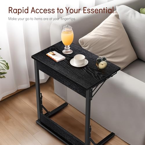24" Folding C Shaped End Table, Dark Black K384686
