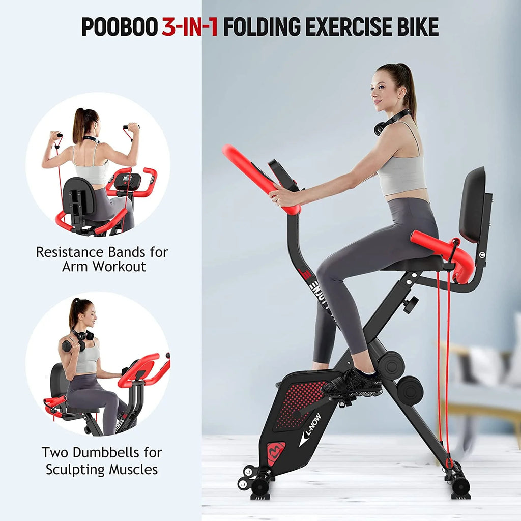 Foldable Magnetic Exercise Bike with Arm Resistance Bands U8748