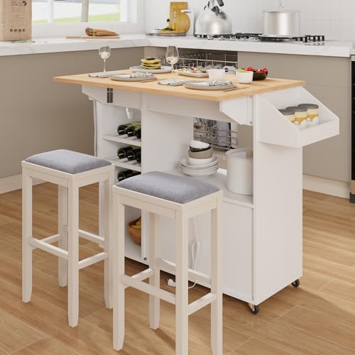 Black Rolling Kitchen Island with Drop Leaf and Storage Cabinet S992058
