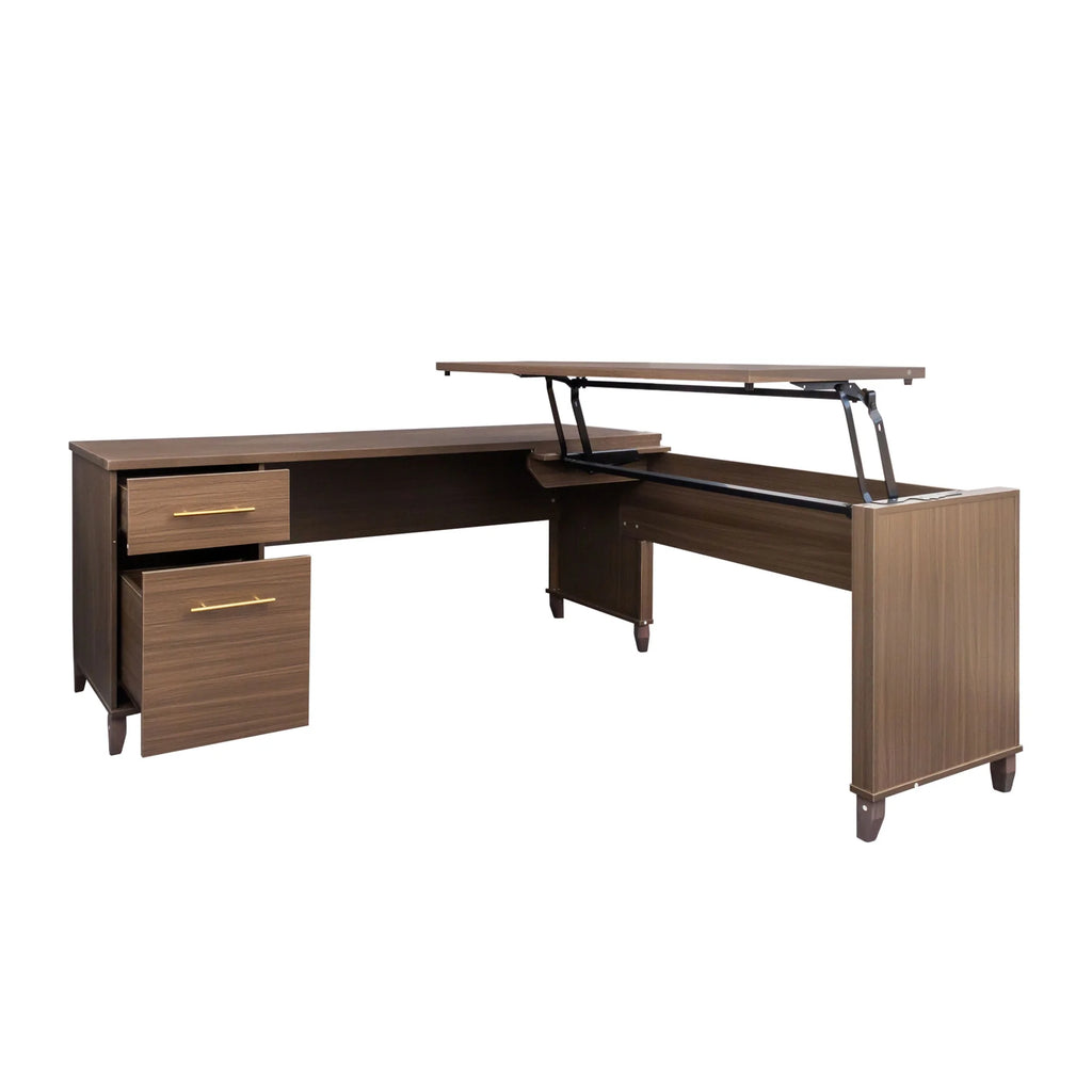 Adjustable L-Shaped Desk with File Cabinet H40551