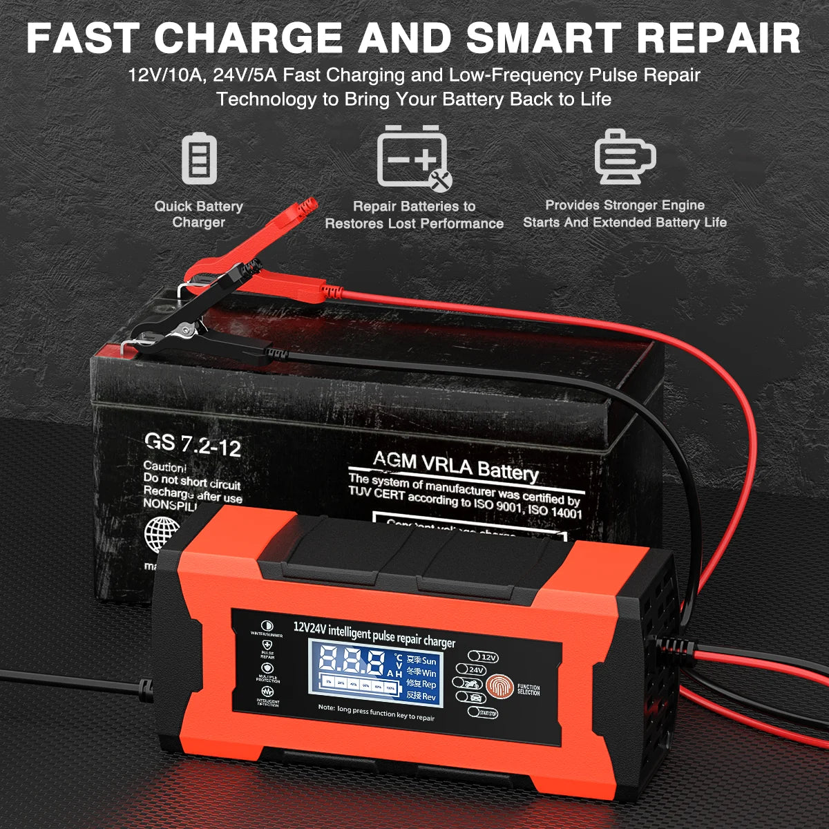 10-Amp 12V 24V Automatic Smart Battery Charger X487486