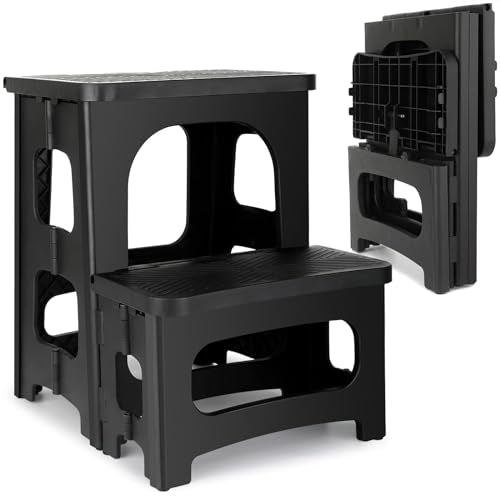 Folding 2-Step Stool, Non-Slip Portable Footstool, Black H722364