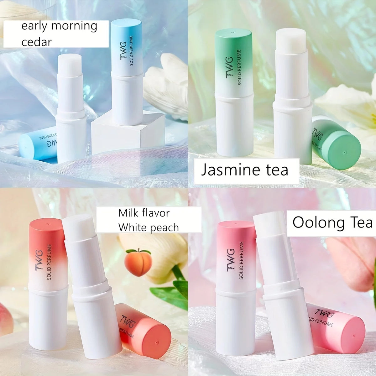 Solid Perfume Balm Sets Cedar Jasmine Tea White Peach Milk Cream Oolong Scent D94854