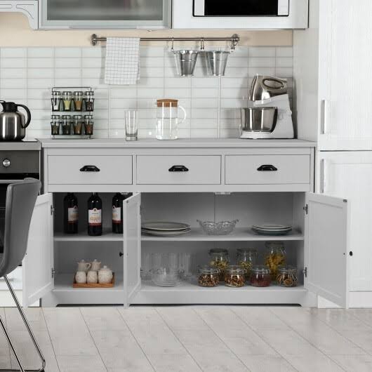 Gray 3 Drawers Sideboard Buffet Storage Cabinet I7500