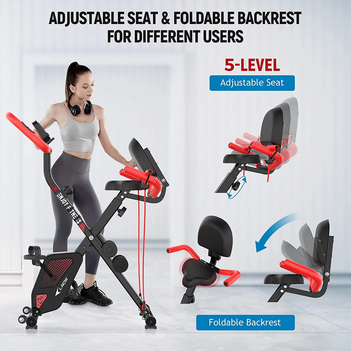 Foldable Magnetic Exercise Bike with Arm Resistance Bands U8748