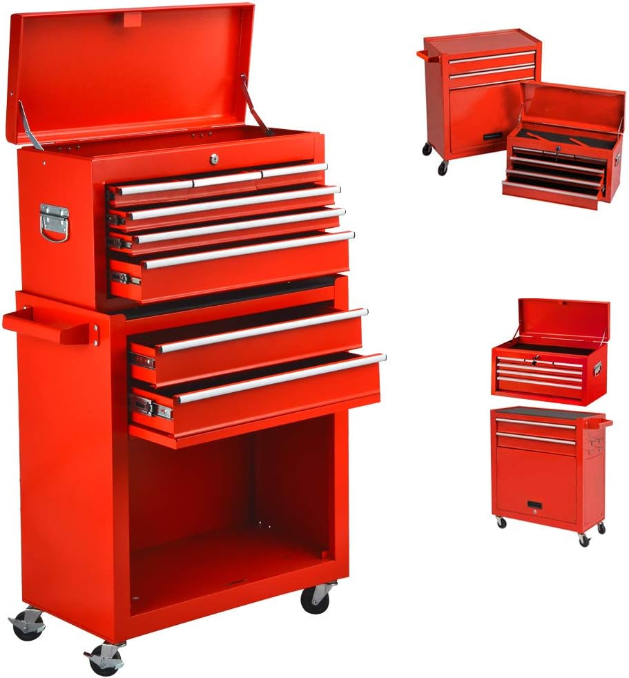 5 Drawer Rolling Tool Chest with Lock and Wheels F8034