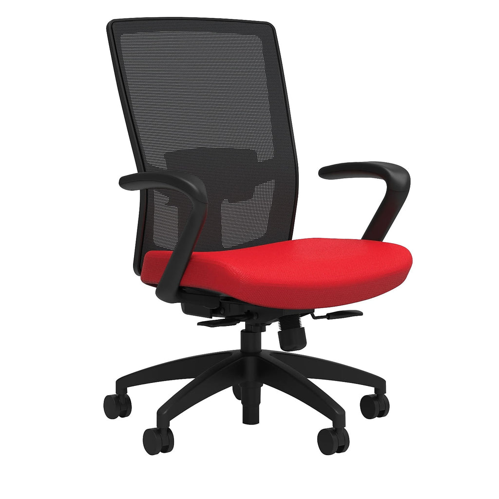 Fabric Task Chair Ruby Red Adjustable Lumbar Fixed Arms C418