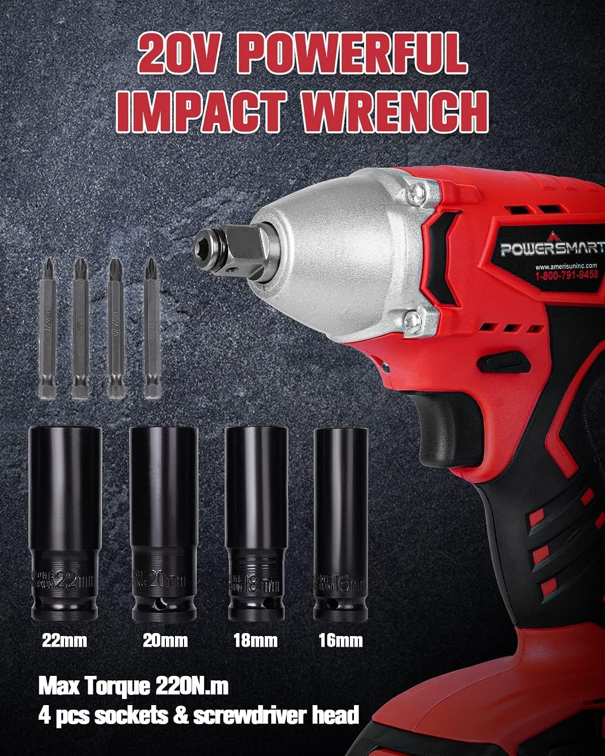 Cordless Impact Wrench 3-in-1, 20V Battery and Fast Charger, Pack of 2 Z187652