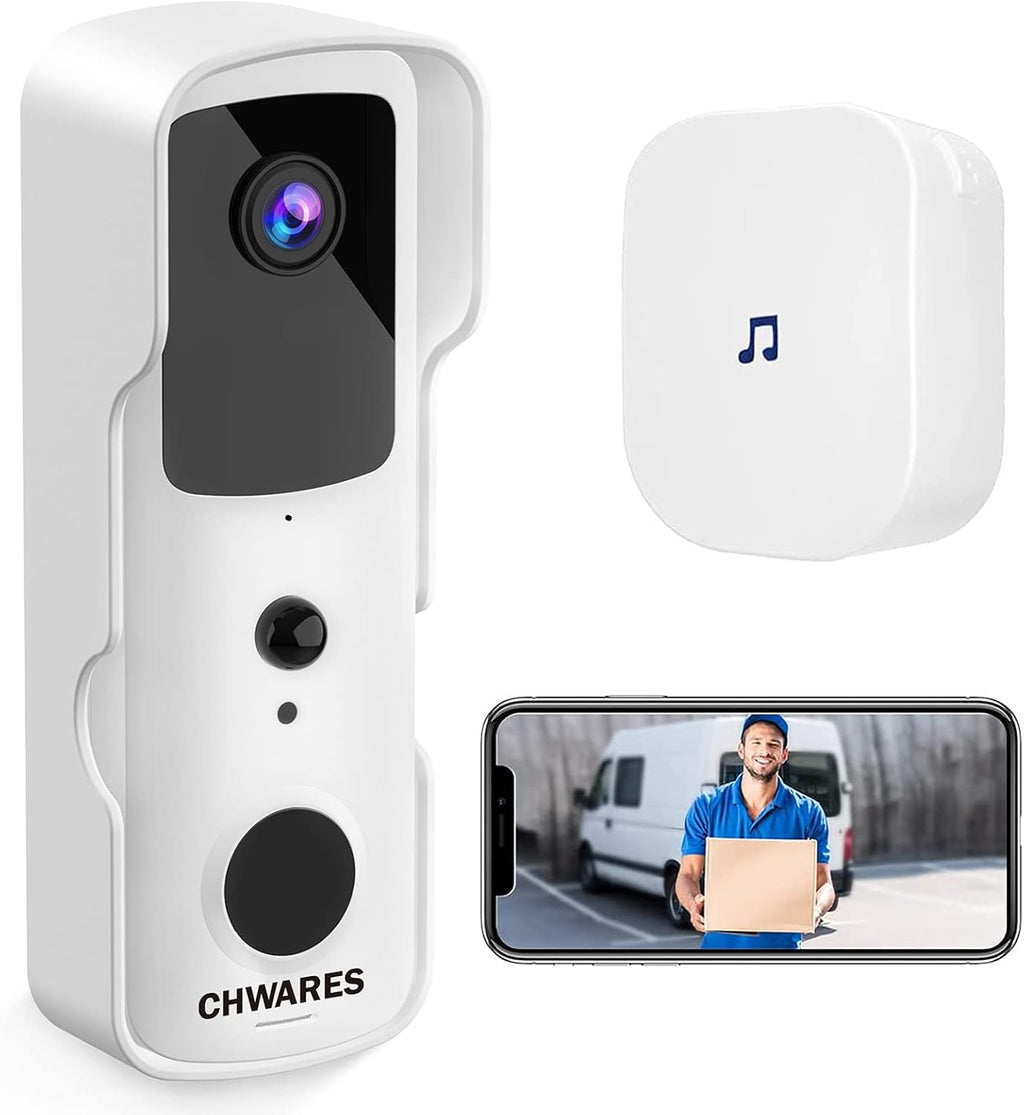 White Wireless WiFi Video Doorbell Camera with Chime U1784